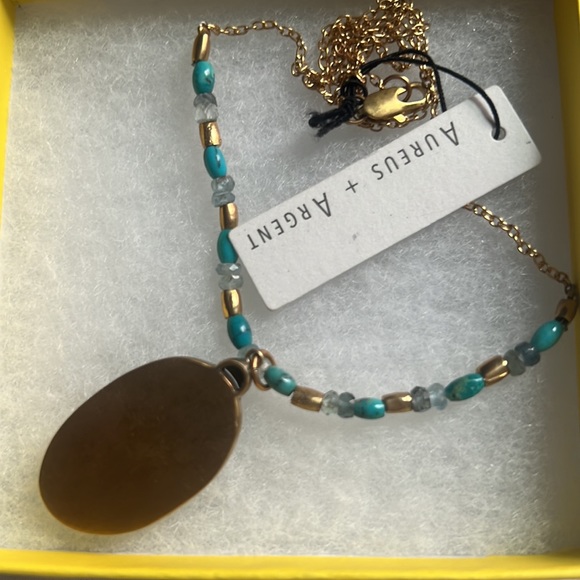 MAZAR SEMI PRECIOUS CHRYSOCOLLA STONE PENDANT NECKLACE | AUREUS + ARGENT NWT - Picture 3 of 3